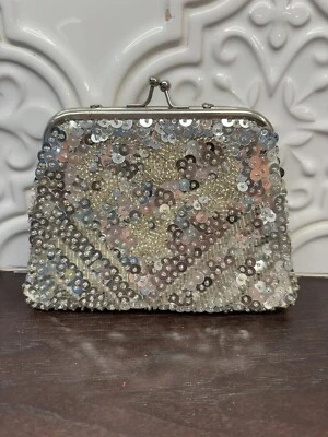 Винтажный клатч с блестками и бисером Kisslock кошелек для монет - Изображение 1 из 4