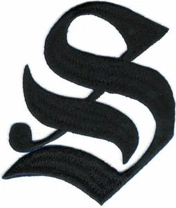 3" Fancy Black Old English Alphabet Letter S Embroidered Patch - Picture 1 of 1