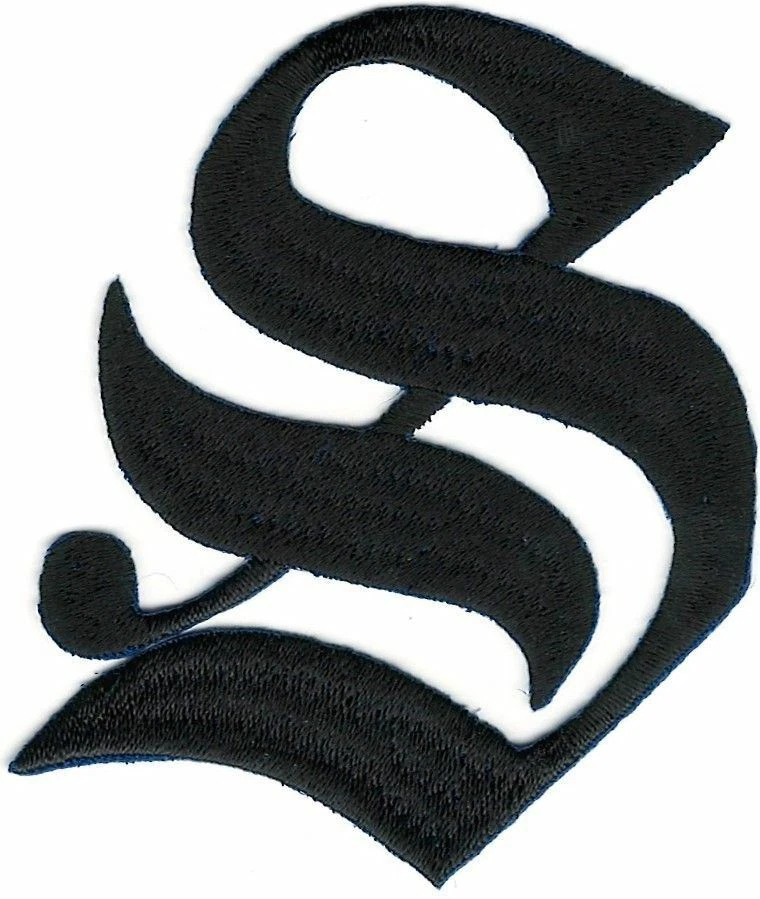 3" Fancy Black Old English Alphabet Letter S Embroidered Patch - Image 1 of 1