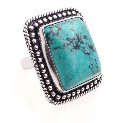 Anillo ajustable hecho a mano con piedras preciosas turquesa chapado en plata joyería regalo R-970 Foto 1 de 3