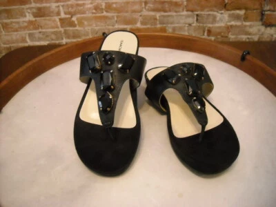 Sandalia Tanga Isaac Mizrahi Cuero Negro Joya Jill NUEVA Foto 1 de 3