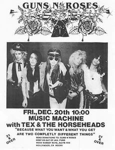 Folleto de concierto Guns N' Roses 1985 máquina de música Tex & The Horseheads - Imagen 1 de 1