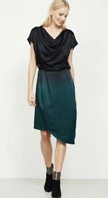 Mint Velvet Size 18 Cowl Neck Ombré Dress Dipped Hem Green Black WeddingBnwt BD4 - Image 1 of 4