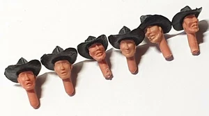 Vintage Timpo American Wild West Cowboy Heads & Black Hats - Picture 1 of 1