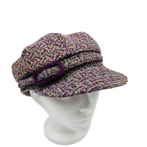 BETMAR New York Women's Cabbie Army Cap Hat ADJUSTABLE Wool Blend Purple Buckle 