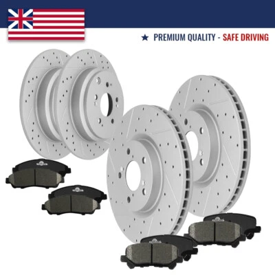 Rotores perforados delanteros y traseros + pastillas de freno de cerámica para Acura MDX ZDX 2007-2013 Foto 1 de 4
