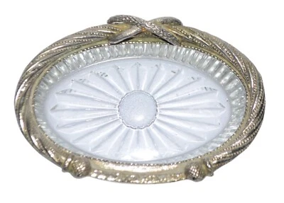 Jabonera Stylebuilt vidrio transparente envoltura metálica Hollywood Regency vintage Foto 1 de 4