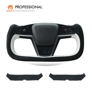 MEWANT Funda de volante de cuero sintético blanco Alcantara en relieve para Tesla Model S/X - Imagen 1 de 13