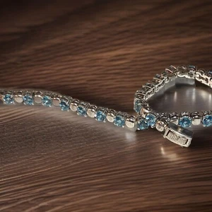 Vintage Blue Topaz & Sterling Silver Tennis Bracelet. Made In Thailand. Gorgeous - Picture 1 of 9