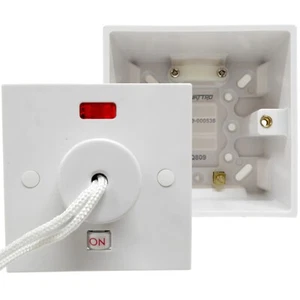 Shower Switch Pull Cord 45 Amp with 47mm Back Box 45A Isolator for upto 9.5kW - Picture 1 of 10