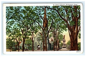 1954 St. John's Church Waterbury CT, Connecticut frühe Postkarte - Bild 1 von 2
