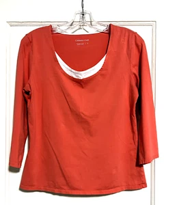 Women's Coldwater Creek 3/4 Sleeve Tee W/ Faux Dickey Coral & White Size S(J573) - Picture 1 of 7