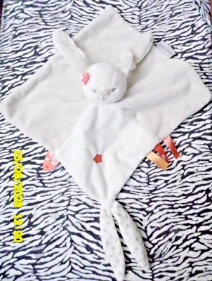 🦁 DOUDOU NATTOU LAPIN BEIGE BLANC ORANGE ETOILE FLEUR MIA ET BASILE 28CM NEUF - Photo 1/4