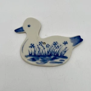 Vintage Russ Berrie Porcelain Country Blue White Ornament Duckling Floral Duck - Picture 1 of 5