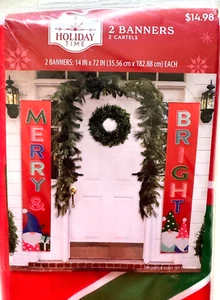 Holiday Time Merry & Bright Christmas Gnomes 72in Wall Banners New - Picture 1 of 2