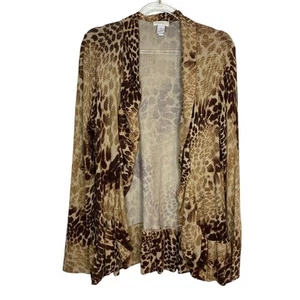 Chicos Mujer Talla 0/Pequeño Cárdigan Estampado Leopardo Suéter Frente Abierto Volantes - Imagen 1 de 8