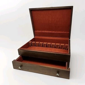 Wooden Silverware Flatware Storage Chest Box w/ Drawer Tarnish Proof for 12 VTG - Picture 1 of 21