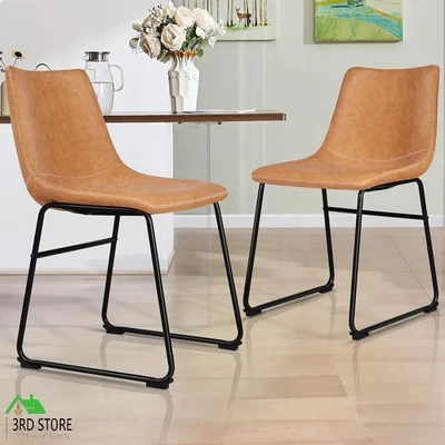 ALFORDSON 2x Dining Chairs Kitchen Lounge Cafe Seat Retro PU Leather Brown - image 1 of 4