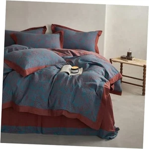 Muslin Cotton Vintage Blue Floral Duvet Cover Queen King 03-jacquard - Forest - Picture 1 of 8