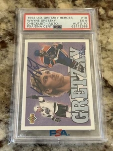 1992 U.D Heroes Wayne Gretzky Checklist Auto /2800 #18 PSA 5 Auto 10 - Picture 1 of 2