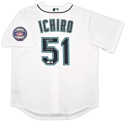 Camiseta Nike blanca firmada automáticamente por los Marineros Ichiro Suzuki talla L "HOF 25" Beckett Wit Foto 1 de 4