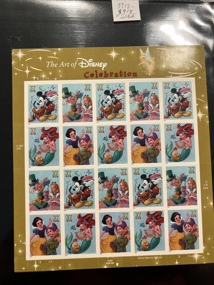 Scott #3912-15 The Art of Disney Celebration Sheet of 20 37¢ Stamps (2005) - Image 1 of 1