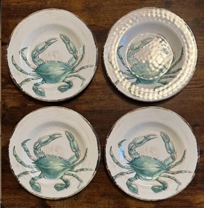 Set of 4 Tommy BAHAMA Melamine Crab Salad Bread Dessert Plates Dishes 8.5” EUC - Picture 1 of 6