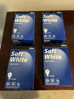 Light Bulbs Soft White 100 Watt - 1 Pack of 4 Bulbs not LED price per box. - Image 1 of 4