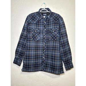 Wrangler plaid pearl snap flannel jacket mens medium chore workwear barn farming - Picture 1 of 8