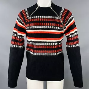 GIVENCHY Size L Black Red White Stripe Wool Blend Crew Neck Sweater - Picture 1 of 8