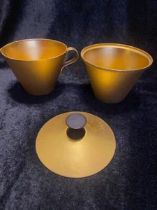 Vintage Gold Tone Tin Sugar and Creamer Dish  - Picture 1 of 10