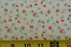 By 1/2 Yd, Red & Blue Calico on Cream Quilt Cotton, Moda, Gervais,  "Flirt",V410 - Picture 1 of 6