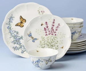 Juego de vajilla de porcelana de 12 piezas Lenox Butterfly Meadow Herbs servicio para 4 - Imagen 1 de 3