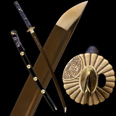 USA Stock Handmade Katana Gold Blade Japanese Samurai Sword Brass Tsuba  Sharp - Image 1 of 4