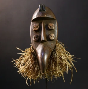 African Grebo Mask, Hand-Carved Wooden Tribal Art, Unique Home Decor-G4233 - Picture 1 of 24
