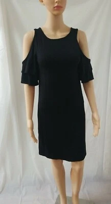 Vestido Francesca's ALYA Talla XS Negro Hombro Frío Volantes Manga Recortada Espalda  Foto 1 de 4