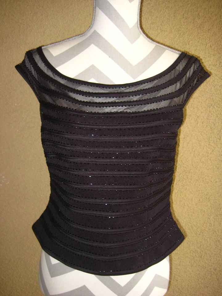 JS Collection black beaded stretch off shoulder banded crop evening top 10 - Image 1 of 4