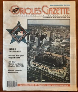 Orioles Gazette 1993 MLB All Star Game Issue Vol. 3 No. 10 Magazine For O’s Fans - Picture 1 of 2