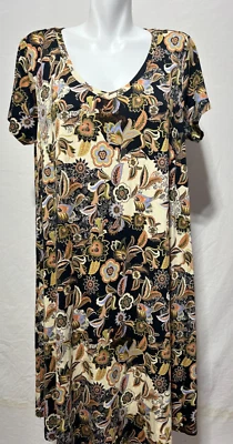 Nicole Miller Women 1X Swing Dress Rayon Black Cream Floral New NWT - Image 1 of 4