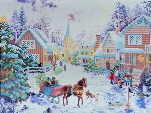 Esquema de bordado de cuentas de pueblo de Navidad sobre lienzo hágalo usted mismo patrón impreso ta-228 - Imagen 1 de 7