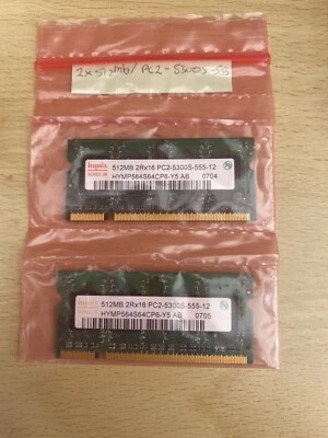 1GB 2 X Hynix HYMP564S64BP6Y5 512 MB, PC2-5300 DDR2-667 DDR2 RAM, 667 MHz SODIMM - Image 1 of 4