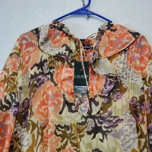 Lauren Ralph Lauren Long Sleeve Floral Ruffle Trim Sheer Women's Blouse Size S - Picture 1 of 13