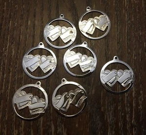 Vintage Silver Plate Thick Metal Round 2 Heart Engravable Style Pendant Lot - Picture 1 of 6