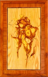 Roses veneer picture wood inlay marquetry still life interior wall decor art - Picture 1 of 13
