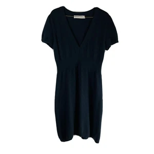 Trina Turk 100% Cashmere A-Line Dress SEXY Deep V LARGE Perfect Black COMFY EUC - Picture 1 of 5