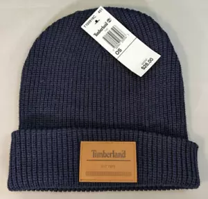 Timberland Beanie Navy Blue Leather Logo Sport Hat Streetwear Brand New - Picture 1 of 3