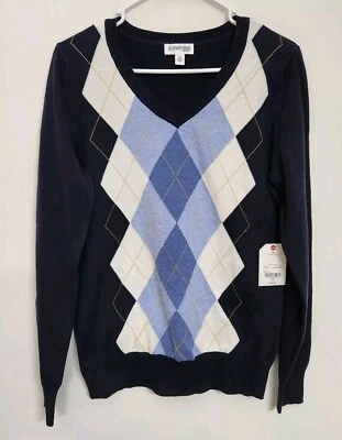 St Johns Bay Long Sleeve V Neck Argyle Sweater Men's LT Blue NWT 1030 - Image 1 of 4