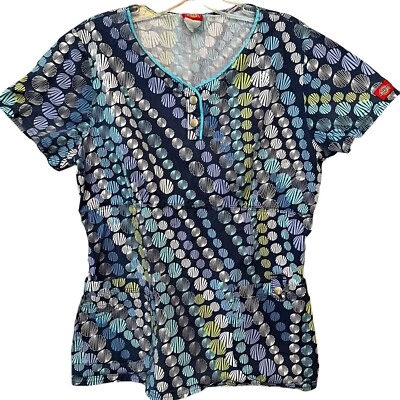 Dickies Scrub Top Womens Small Blue Multi Color Pockets Doctor Medical Office - Image 1 of 4