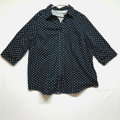 Chelsea Studio Estilo Retro Negro Blanco Lunares Abotonados Manga 3/4 Para Mujer 1X Foto 1 de 4