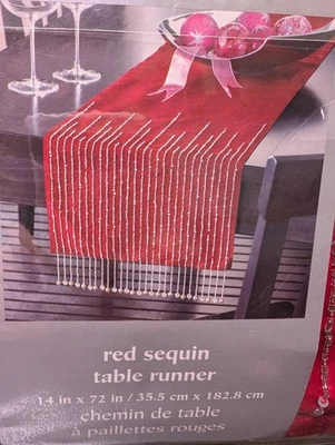 Christmas Holiday Pier 1 Imports  Red sequin table runner dresser scarf mantel - Image 1 of 4